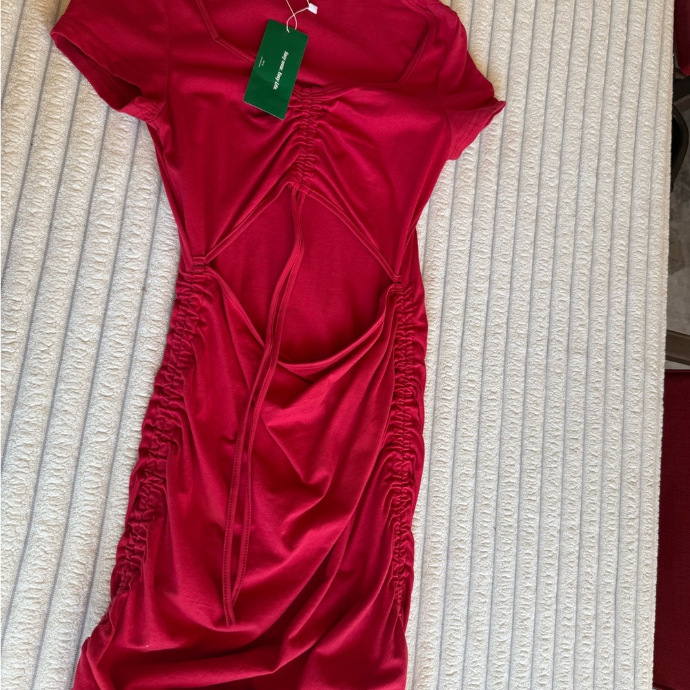 SHEIN Red Ruched Bodycon Mini Dress